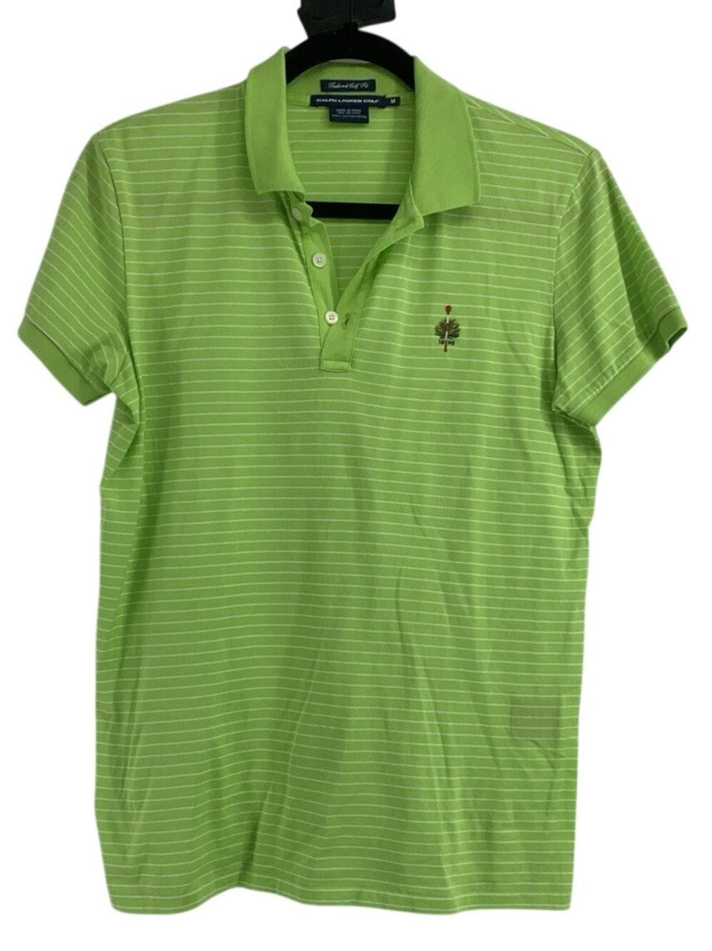 Ralph Lauren Golf Lime green White Stripe polo shirt women's M tailored Golf fit